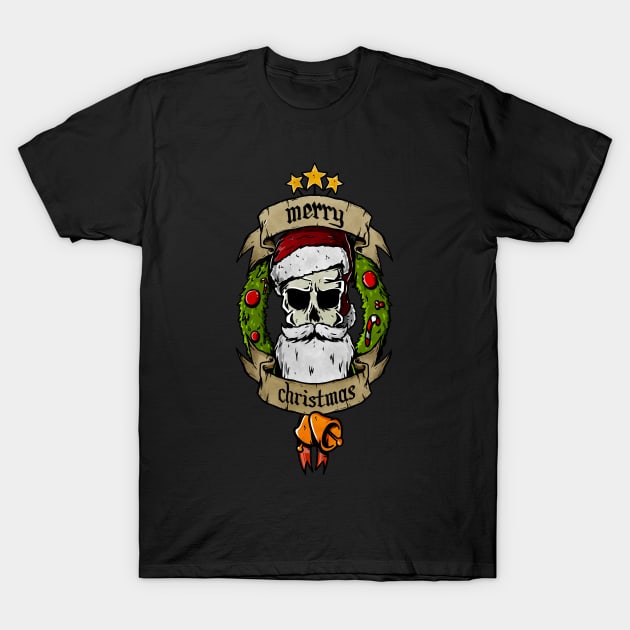 Merry Christmas Skull design T-Shirt by A Comic Wizard